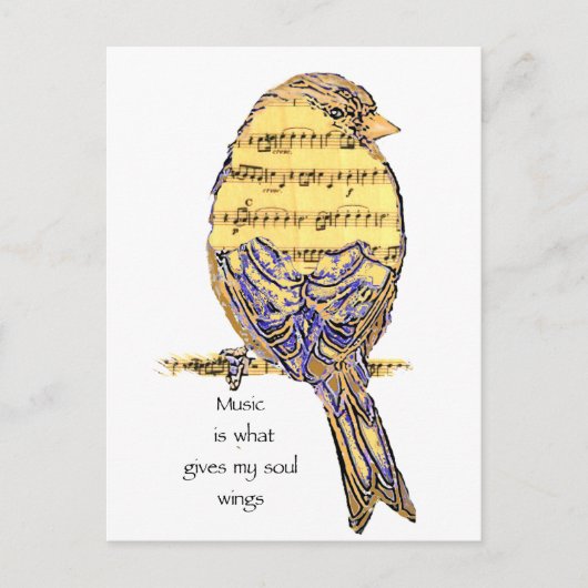 Muziek is wat mijn ziel vleugels geeft Vogel Briefkaart (Voorkant)
