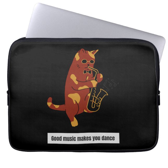 Muziek kat saxofoon laptop sleeve (Voorkant)