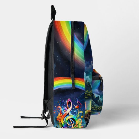 Muziek, kleurrijke sleutel met bedrukte rugzak (Links)