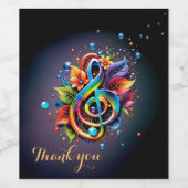 Muziek, kleurrijke sleutel met bladeren. wijn etiket (Enkel label)