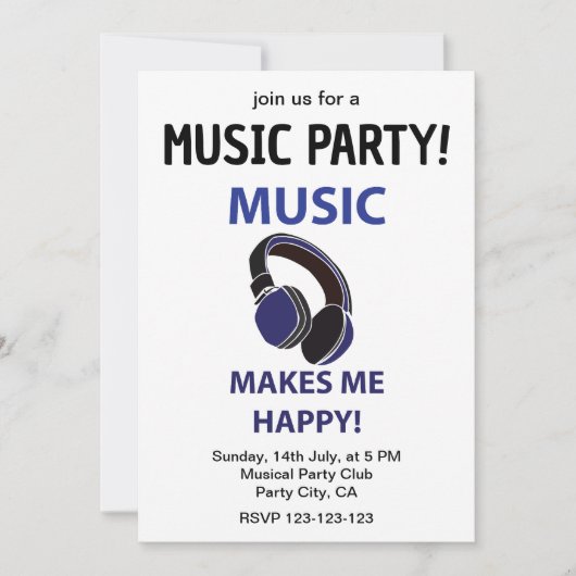 Muziek Koptelefoon Muziek Maakt Me Gelukkig Muziek Kaart (Voorkant)