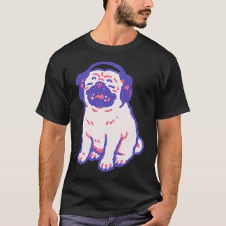 Muziek Koptelefoon Pug, speelse pastel illustratie T-shirt