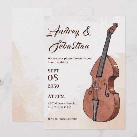 Muziek kunst bruiloft kaart (Voorkant / Achterkant)