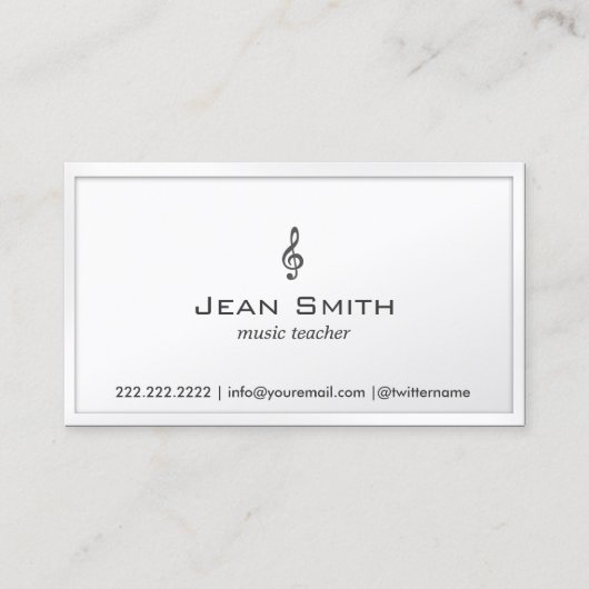 Muziek Leraar Elegant Wit Rand Minimaal Visitekaartje (Voorkant)