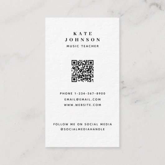 Muziek Leraar Muzikant Foto Sociale Media QR Code Visitekaartje (Achterkant)