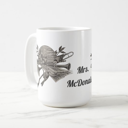 Muziek Leraar  Schetsinstrumenten Dank u Koffiemok (Voorkant links)