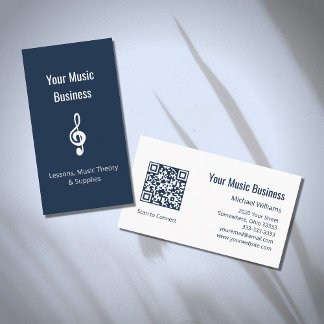 Muziek Leraar Treble Clef QR code Marine Blauw Visitekaartje