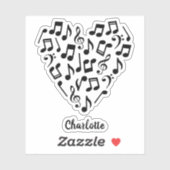 Muziek Liefde Hart van Muziek Noten met Naam Sticker (Vel)