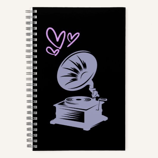 Muziek Liefde Oude School Gramophone Notitieboek (Voorkant)