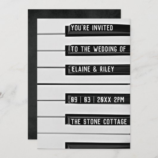 Muziek=Liefde Piano Toetsen Trouw Uitnodiging (Voorkant / Achterkant)