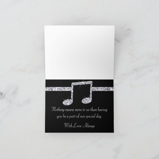Muziek Liefhebbers Diamant Glans op Zwarte Trouw Bedankkaart (Binnen)