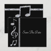 Muziek Liefhebbers Diamant Glans op Zwarte Trouwju Aankondigingskaart (Voorkant / Achterkant)
