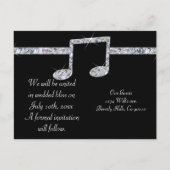 Muziek Liefhebbers Diamant Glans op Zwarte Trouwju Aankondigingskaart (Achterkant)