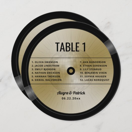 Muziek LP Vinyl  Disco Ball Trouwtafel Kaart (Voorkant / Achterkant)