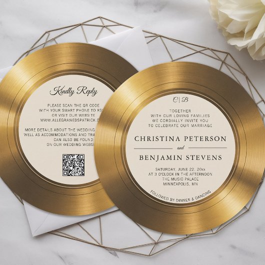 Muziek LP Vinyl Gold Elegant Modern Wedding Kaart