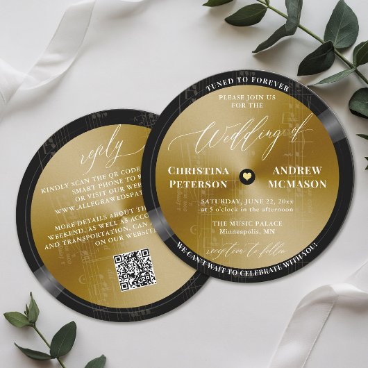 Muziek LP  Vinyl Goud Wit Modern Wedding Kaart