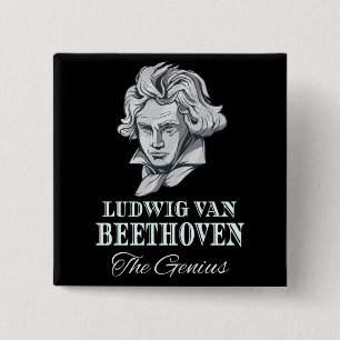 Muziek - Ludwig Van Beethoven De Genie Vierkante Button 5,1 Cm