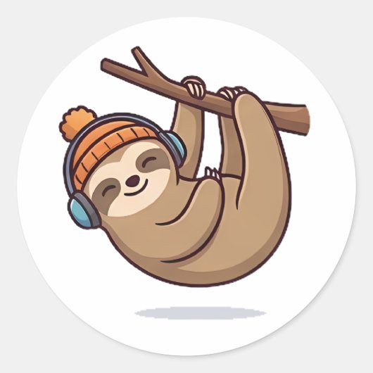 Muziek Luiaard Ronde Sticker (Voorkant)