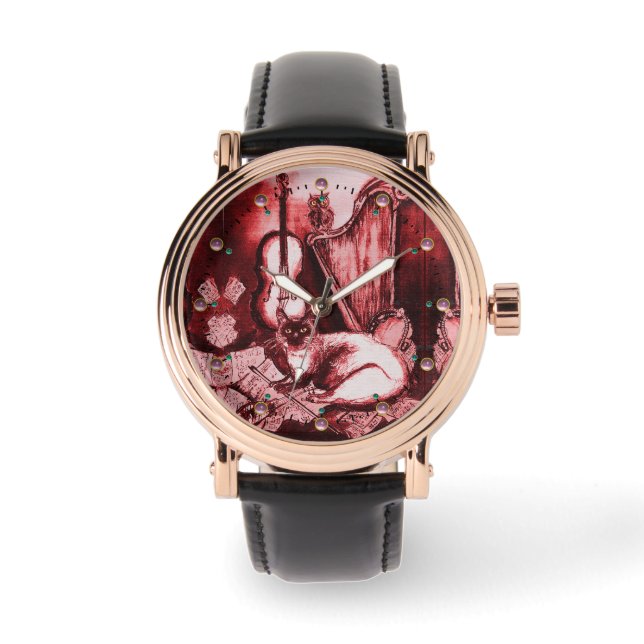 MUZIEK MAAKT CAT MET OWL, rood wit Horloge (Voorkant)