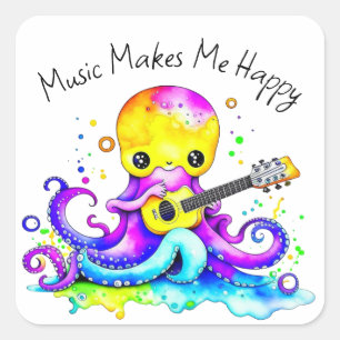 Muziek maakt me blij   Octopus speelt gitaar Vierkante Sticker