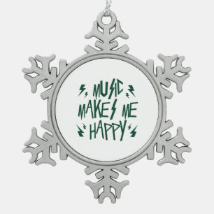 Muziek maakt me gelukkig tin sneeuwvlok ornament
