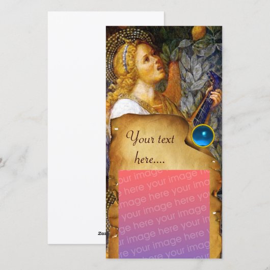 MUZIEK MAKEN ANGEL CHRISTMAS PARCHMENT Blue Gem Feestdagenkaart (Voorkant / Achterkant)