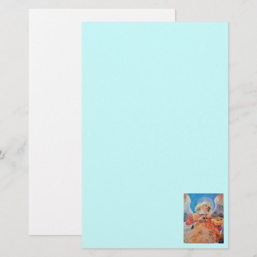 MUZIEK MAKEN CHRISTMAS ANGEL Blauwgroen blauw Briefpapier (Voorkant / Achterkant)