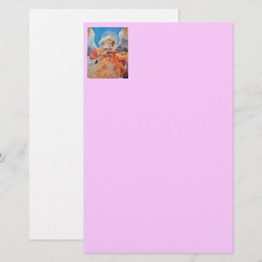 MUZIEK MAKEN CHRISTMAS ANGEL Roze Lila Briefpapier (Voorkant / Achterkant)