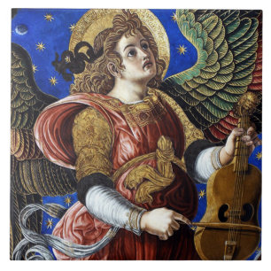 MUZIEK MAKEN ENGEL MET EEN VIELLE KERST TEGELTJE