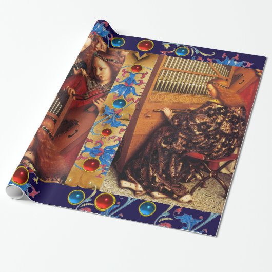 MUZIEK MAKEN ENGELEN BLOEMEN KERST PERKAMENT CADEAUPAPIER (Uitgerold)