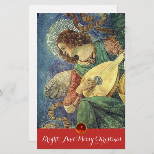 MUZIEK MAKEN KERST ANGEL Lute Speler Briefpapier (Voorkant / Achterkant)