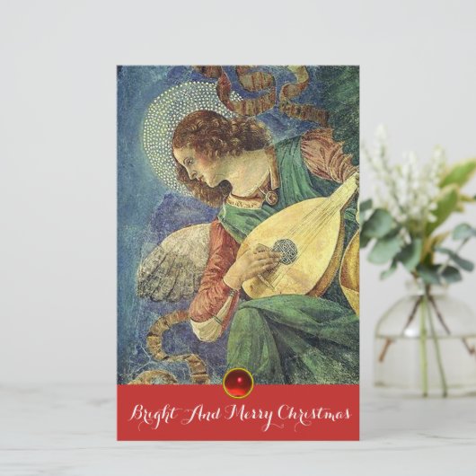 MUZIEK MAKEN KERST ANGEL Lute Speler Briefpapier (Staand voorkant)