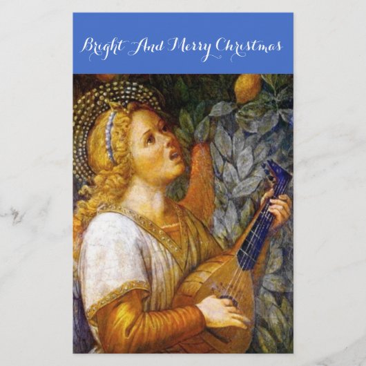 MUZIEK MAKEN KERSTENGEL IN GOUDGEEL BLAUW BRIEFPAPIER (Voorkant)