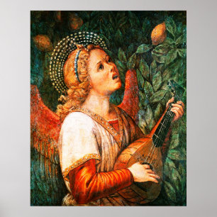 Muziek makende Kerstengel Mandoline speler Poster