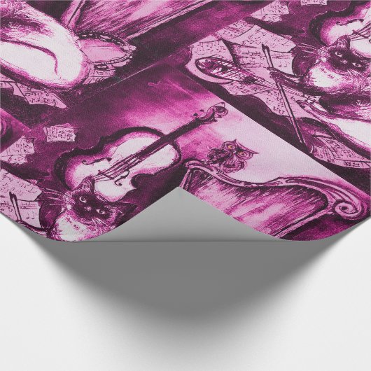 MUZIEK MAKING CAT EN OWL, Paars roze Cadeaupapier (Hoek)