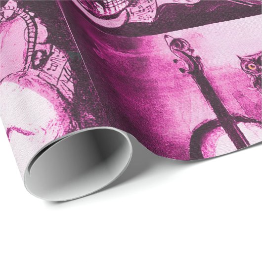 MUZIEK MAKING CAT EN OWL, Paars roze Cadeaupapier (Rol Hoek)