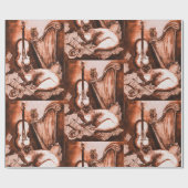 MUZIEK MAKING CAT,OWL,Musical Instruments Brown Cadeaupapier (Vlak)