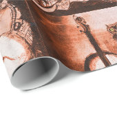 MUZIEK MAKING CAT,OWL,Musical Instruments Brown Cadeaupapier (Rol Hoek)