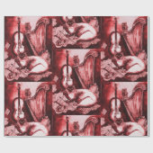 MUZIEK MAKING CAT,OWL,Musical Instruments Red Whit Cadeaupapier (Vlak)