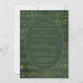  muziek Manuscript Groen Goud Bruiloft Kaart (Voorkant)