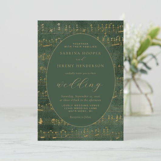  muziek Manuscript Groen Goud Bruiloft Kaart (Staand voorkant)