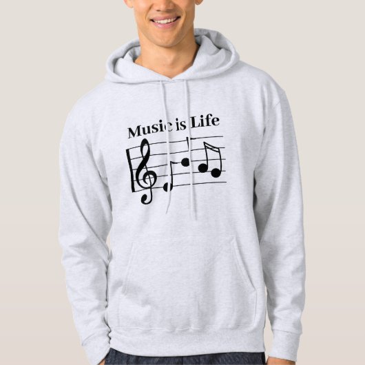 Muziek Mashup Muziek is Life Ash gekleurde hoodie (Voorkant)