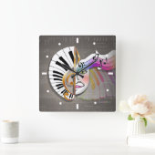 MUZIEK MASK PIANO KEYBOARD WALL CLOCK VIERKANTE KLOK (Huis)
