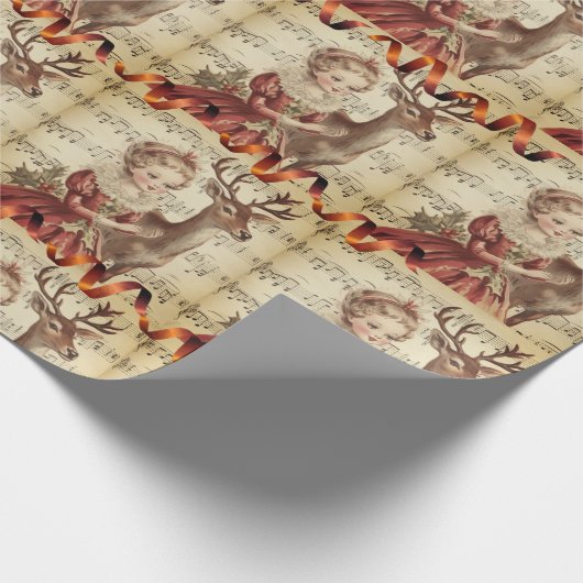  muziek meisje en kerst rendieren cadeaupapier (Hoek)