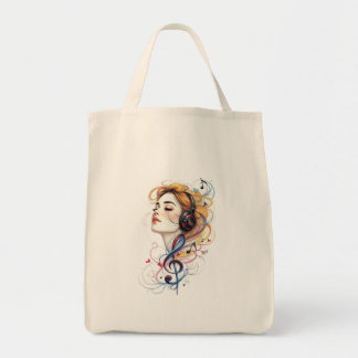 Muziek Meisje Vioolsleutel Bloemige Boodschappenta Tote Bag
