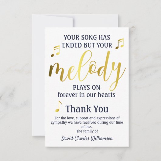 Muziek Melody Dank je begrafenis Bedankkaart (Voorkant)
