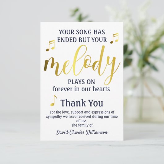 Muziek Melody Dank je begrafenis Bedankkaart (Staand voorkant)