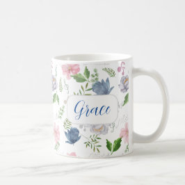 Muziek met blauwe roze elegant Floral Waterverf Co Koffiemok