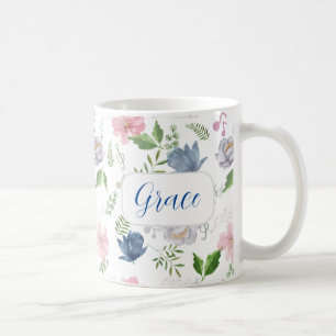 Muziek met blauwe roze elegant Floral Waterverf Co Koffiemok