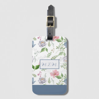Muziek met blauwe roze elegante Floral Waterverf Bagagelabel